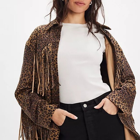 Free People Tops - Free People We The Free Womens Fringe Out Vegan Suede Animal Print Jacket Small